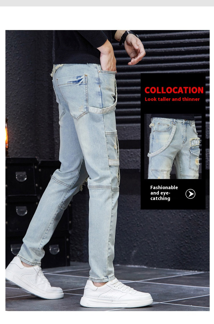 Men's Patchwork Contrast Color Casual Cloth Patch Jeans