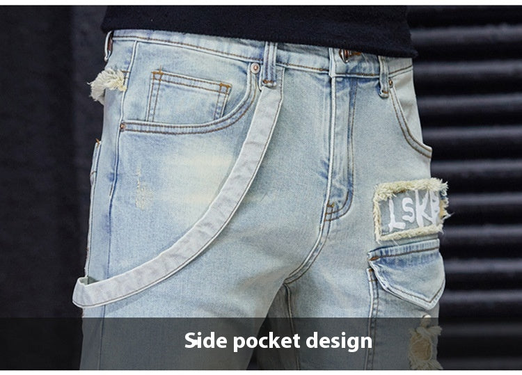 Men's Patchwork Contrast Color Casual Cloth Patch Jeans