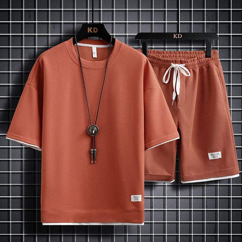 Men's Fashion Simple Short Sleeve T-Shirt Two Piece Set