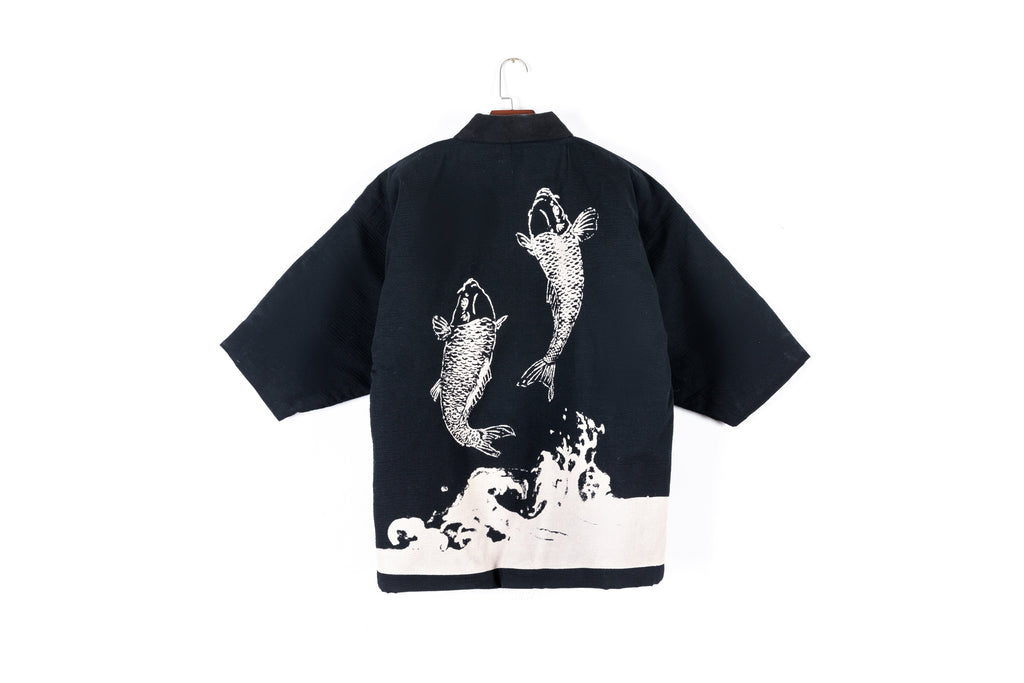 Japanese Traditional Koi Print Kimono Cardigan Thick Cotton Jacket Coat Outerwear Yukata Home Clothes Men Loose Pajamas