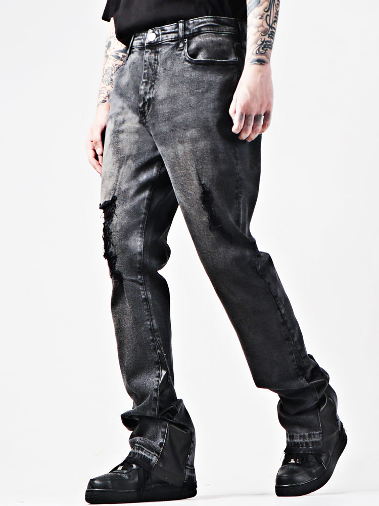 American Street Hiphop Leather Patchwork Popular Youth Vintage Jeans