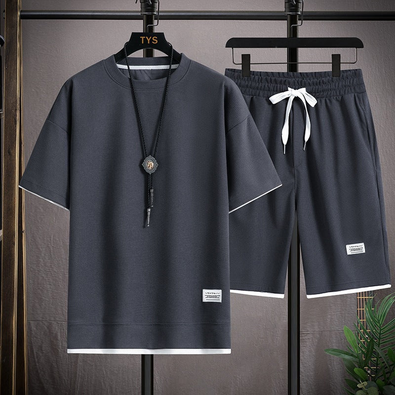 Men's Fashion Simple Short Sleeve T-Shirt Two Piece Set